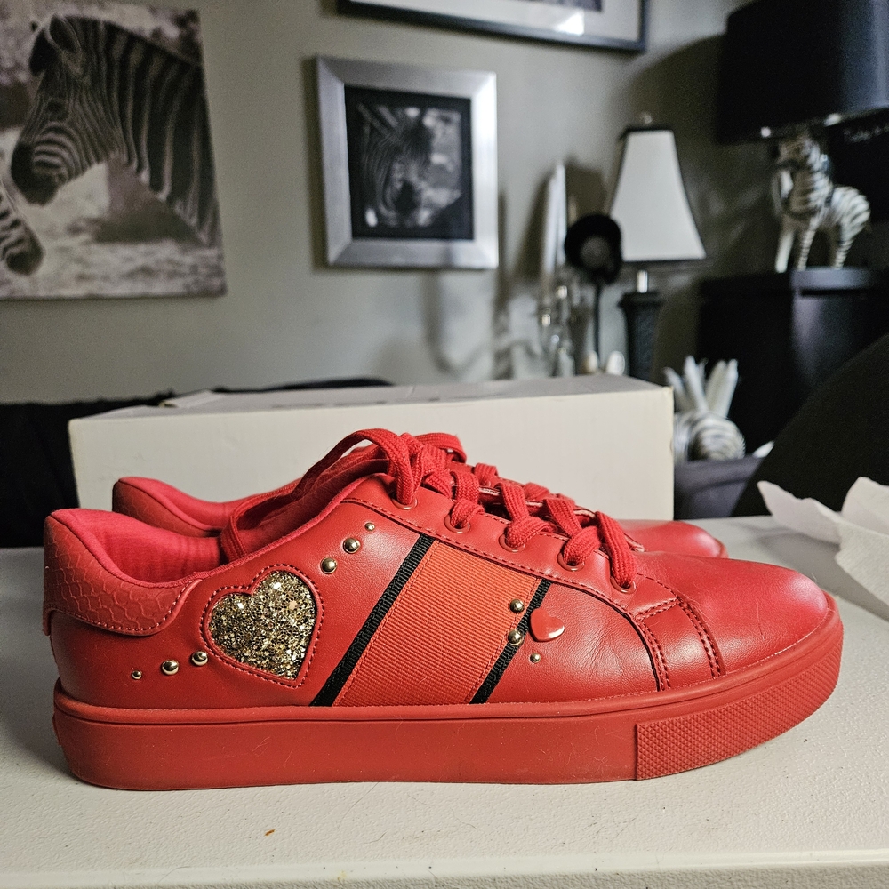 Aldo Red Sneakers with Gold Heart Detail